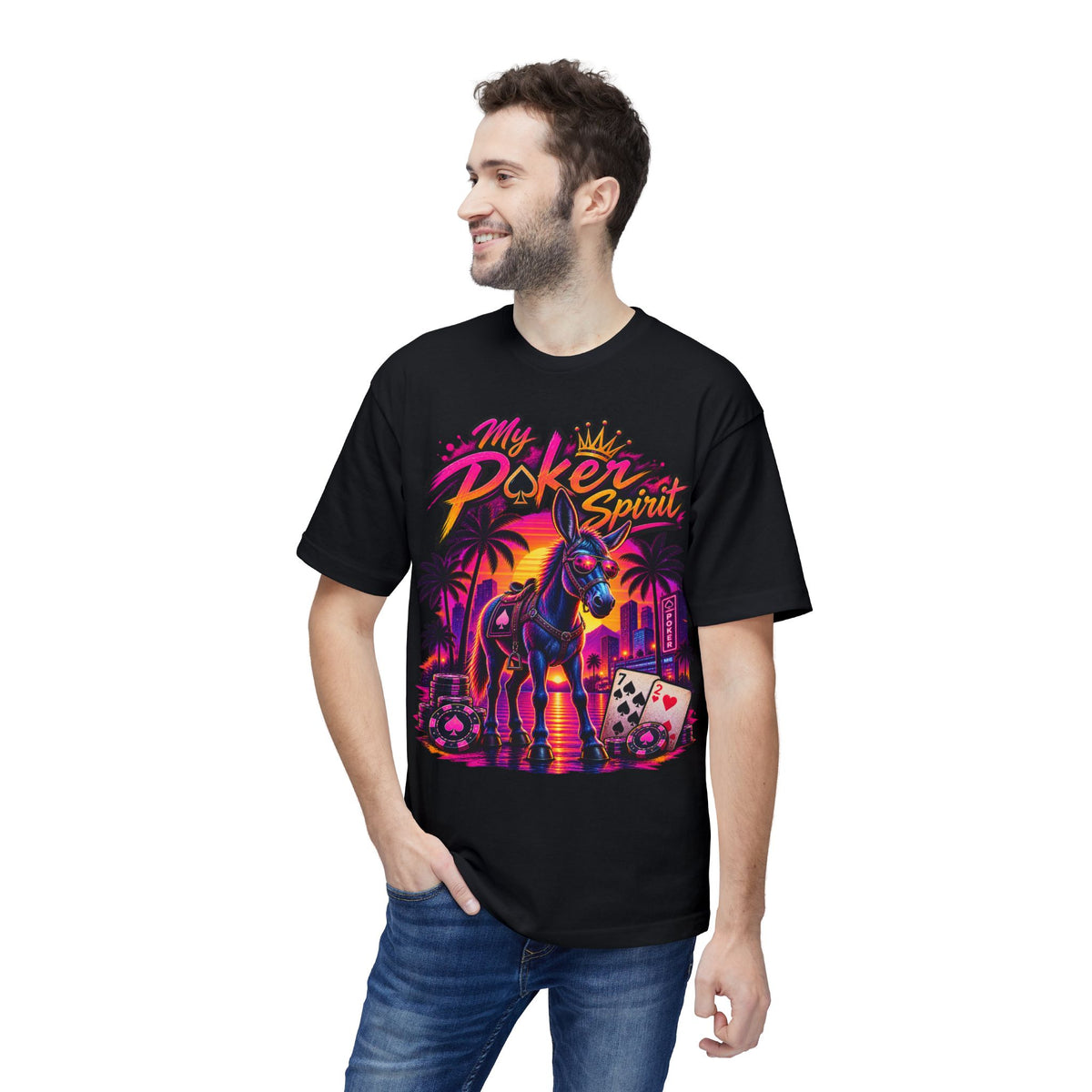 Poker Spirit Donkey Shirt — "Kindalucky" Neon Horse Casino Design