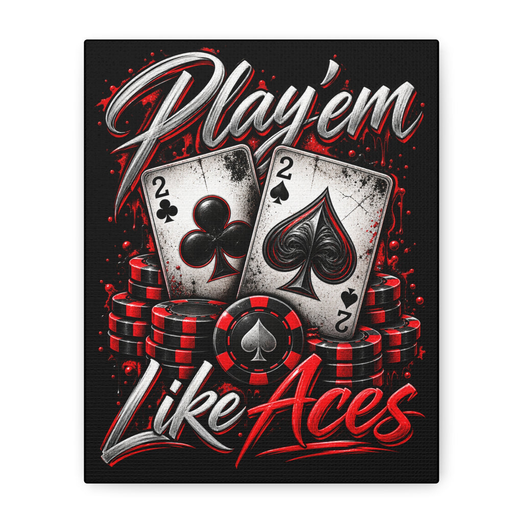 Play em Like Aces Red Black Playing Cards Wall Art Canvas - Play 'em Like Aces, Gambling Decor, Poker Room Wall Art