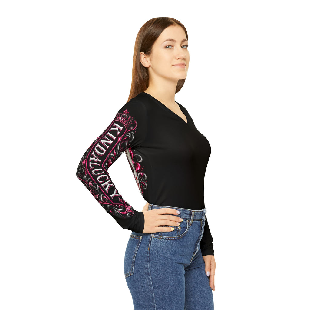 Ladies Aces Poker V-Neck Long Sleeve Shirt