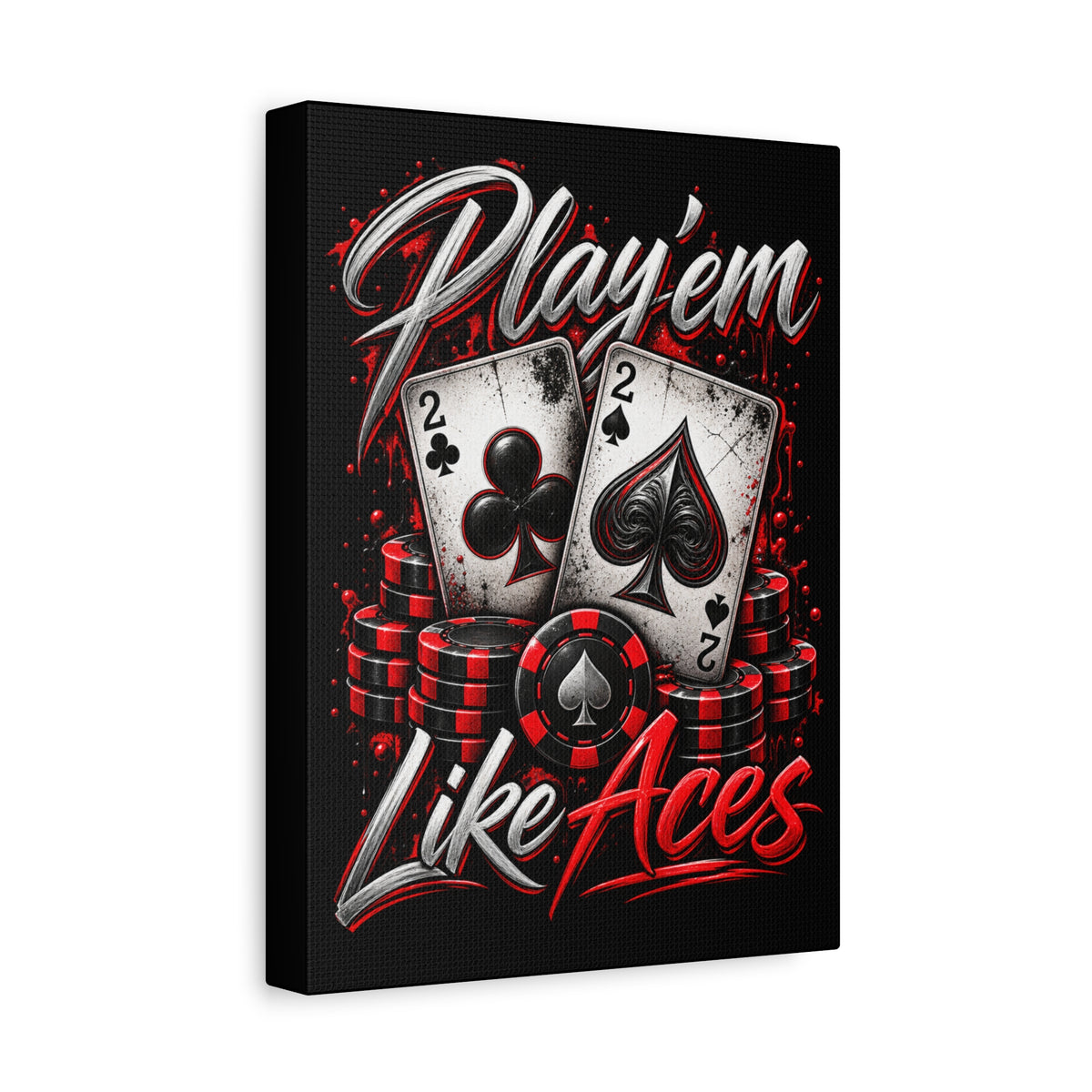 Play em Like Aces Red Black Playing Cards Wall Art Canvas - Play 'em Like Aces, Gambling Decor, Poker Room Wall Art